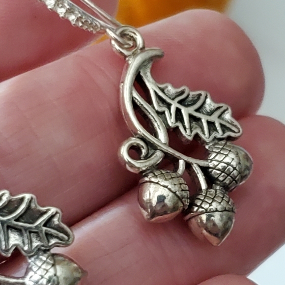 Acorn leaf simulation diamond earrings handmade sterling silver plated sparkly - Picture 8 of 9